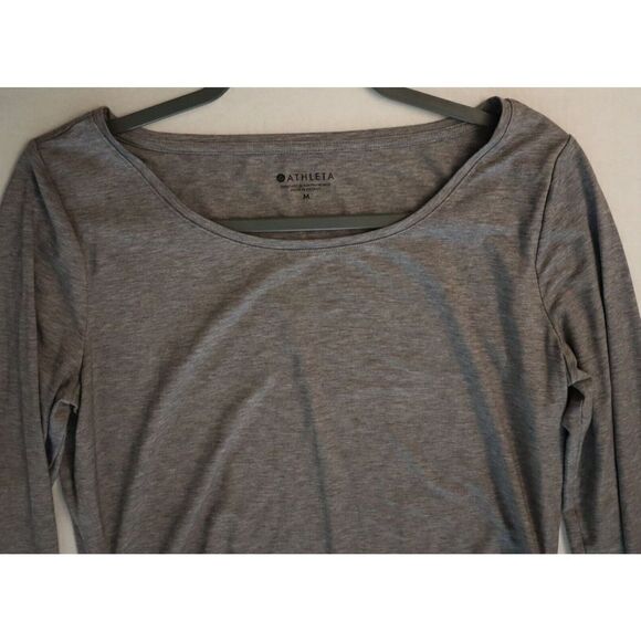 Athleta S/383762 Women Sz M Gray Heather Encore Cinch Sides L/S Scoop Neck Shirt - Picture 3 of 10